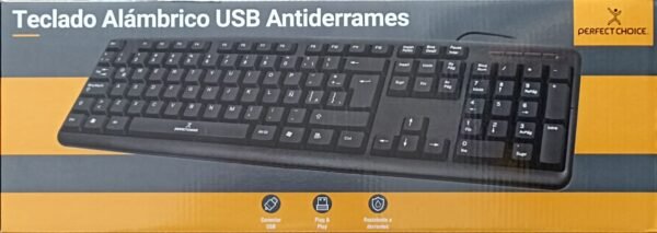 Teclado alámbrico resistente a salpicaduras y derrames. Teclas de membrana. Conector usb Perfect Choice - Negro