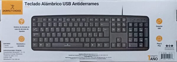Teclado alámbrico resistente a salpicaduras y derrames. Teclas de membrana. Conector usb Perfect Choice - Negro - Imagen 4