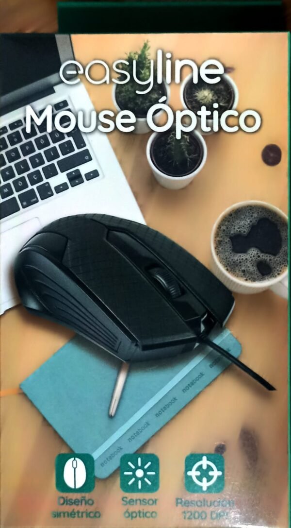 Mouse alámbrico óptico 1200 dpi conector usb win xp / vista / 7 / 8 / 10 / 11 / mac os x easy line by perfect choice - negro