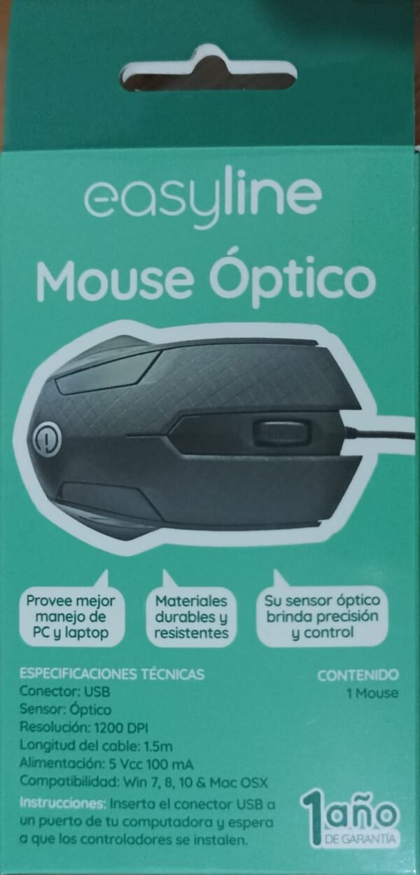Mouse alámbrico óptico 1200 dpi conector usb win xp / vista / 7 / 8 / 10 / 11 / mac os x easy line by perfect choice - negro - Imagen 2